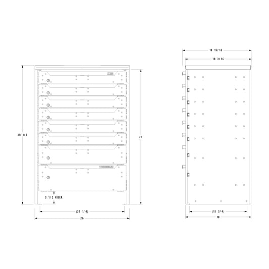 ORO HD Drawer Set | 38.13H x 26W x 19D | 3 1/2 Riser | 8 Drawer | 750-475-002