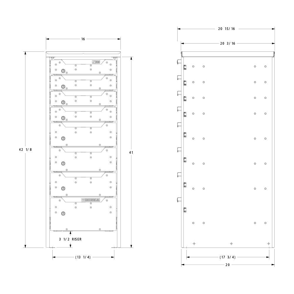 ORO HD Drawer Set | 42.13H x 16W x 21D | 3 1/2 Riser | 8 Drawer | 750-475-005