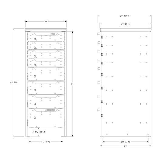 ORO HD Drawer Set | 42.13H x 16W x 21D | 3 1/2 Riser | 8 Drawer | 750-475-005
