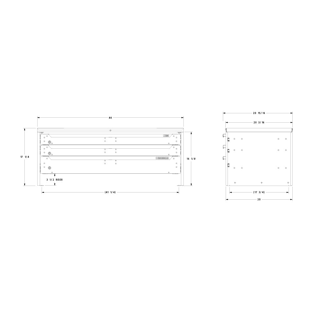 ORO HD Drawer Set | 17.25H x 44W x 21D | 3 1/2 Riser | 3 Drawer | 750-475-007