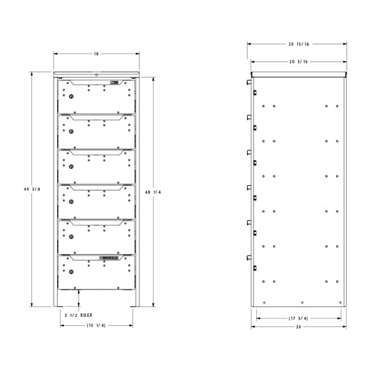ORO HD Drawer Set | 49.38H x 18W x 21D | 3 1/2 Riser | 6 Drawer | 750-475-010