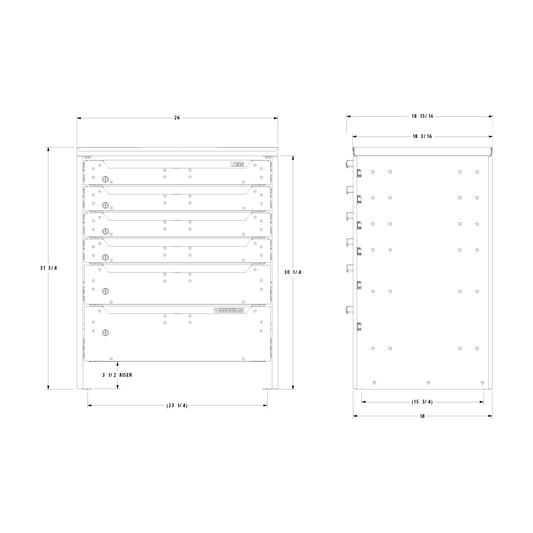 ORO HD Drawer Set | 31.38H x 26W x 19D | 3 1/2 Riser | 6 Drawer | 750-475-011