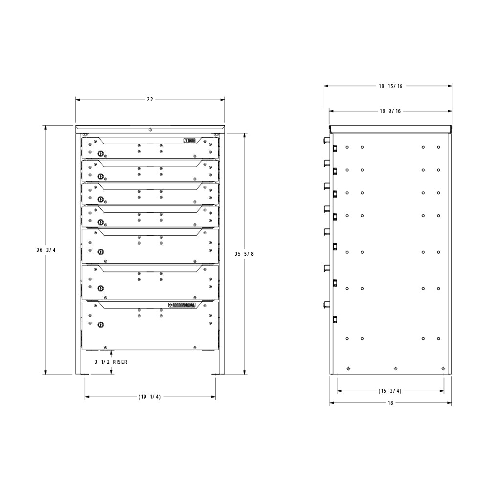 ORO HD Drawer Set | 36.75H x 22W x 19D | 3 1/2 Riser | 7 Drawer | 750-475-012