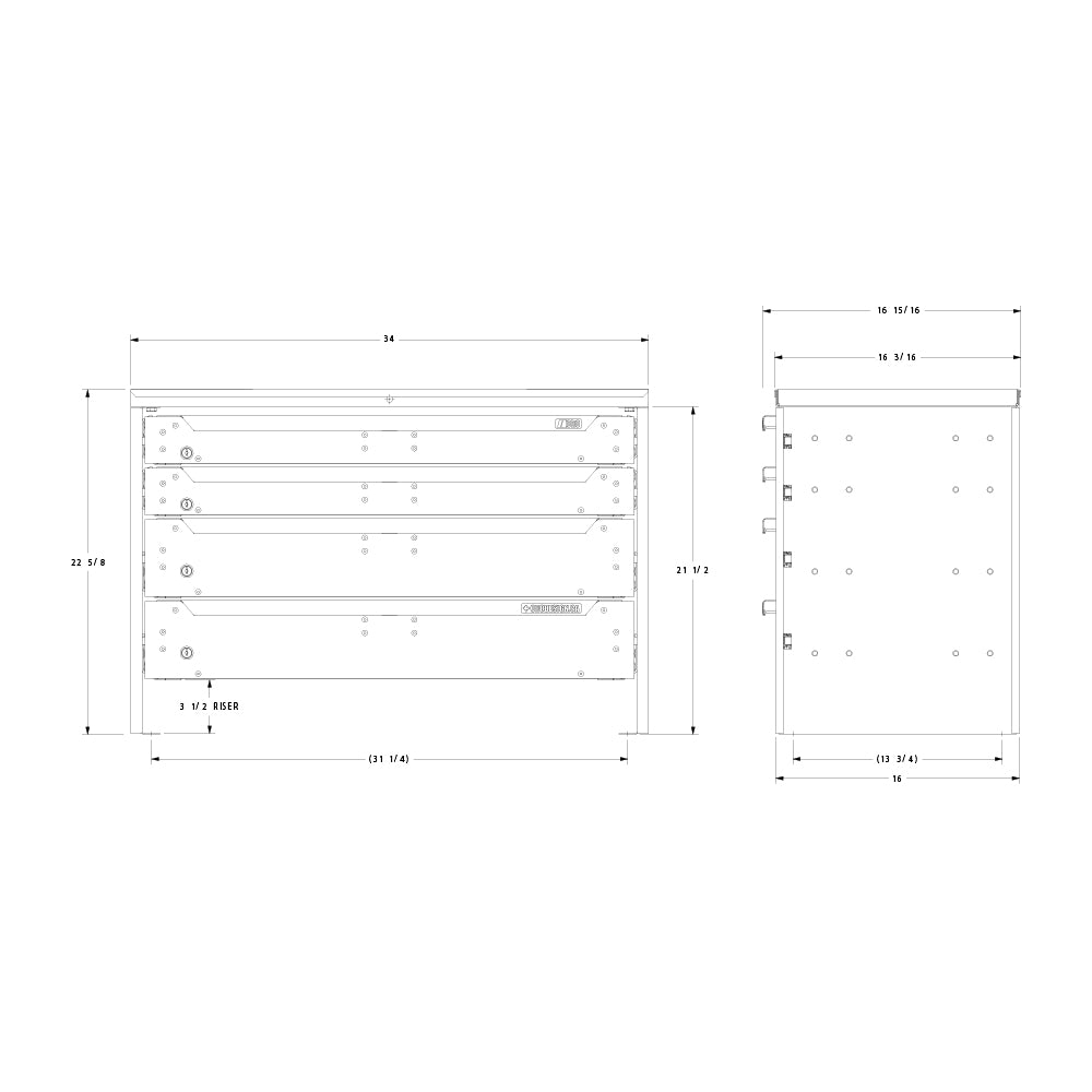 ORO HD Drawer Set | 22.63H x 34W x 17D | 3 1/2 Riser | 4 Drawer | 750-475-001