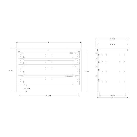ORO HD Drawer Set | 22.63H x 34W x 17D | 3 1/2 Riser | 4 Drawer | 750-475-001