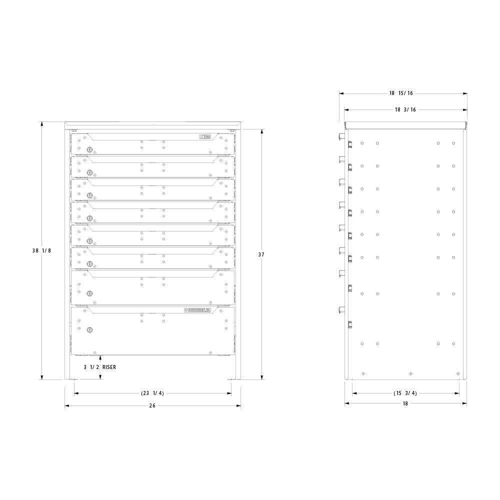 ORO HD Drawer Set | 38.13H x 26W x 19D | 3 1/2 Riser | 8 Drawer | 750-475-002