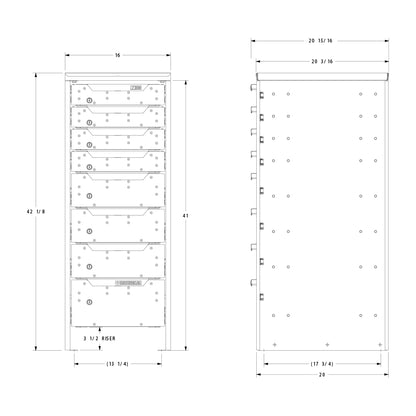 ORO HD Drawer Set | 42.13H x 16W x 21D | 3 1/2 Riser | 8 Drawer | 750-475-005