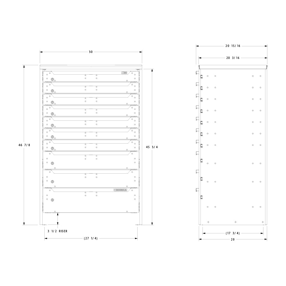 ORO HD Drawer Set | 46.88H x 30W x 21D | 3 1/2 Riser | 10 Drawer | 750-475-006