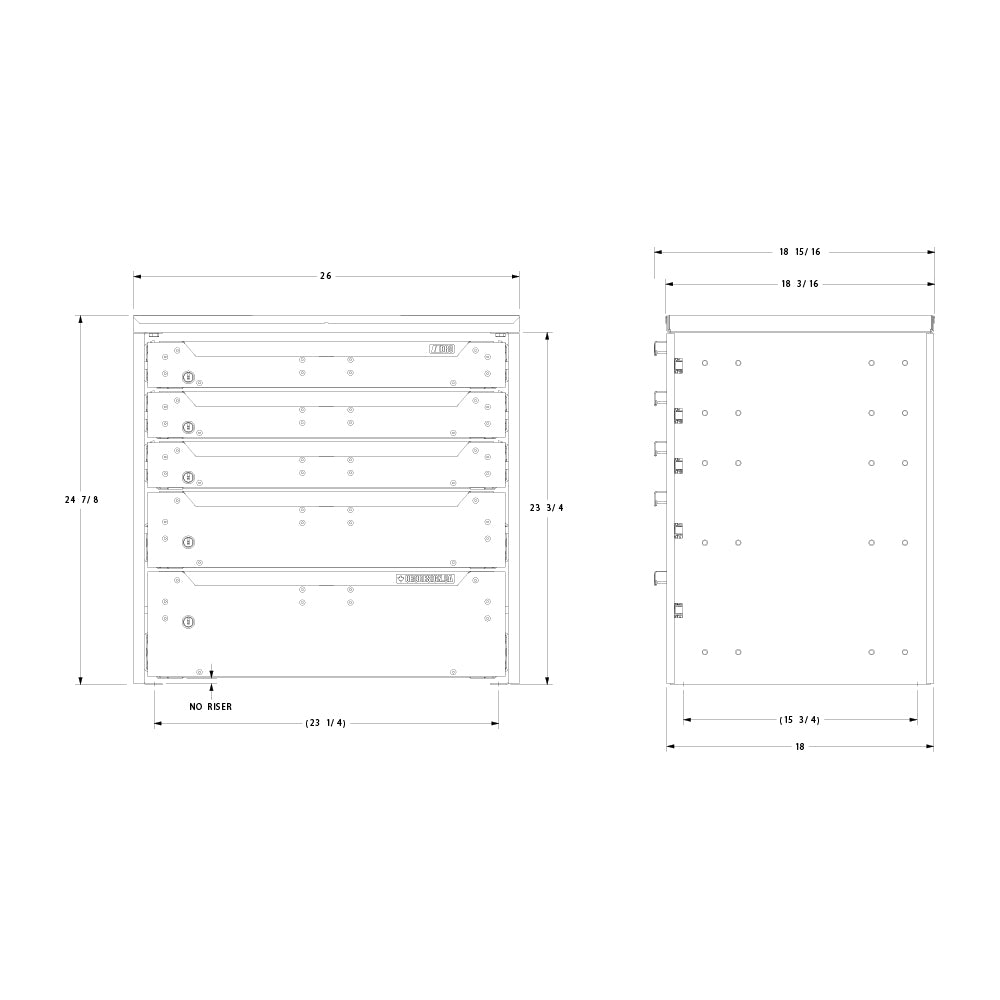 ORO HD Drawer Set | 24.88H x 26W x 19D | NO Riser | 5 Drawer | 750-475-009