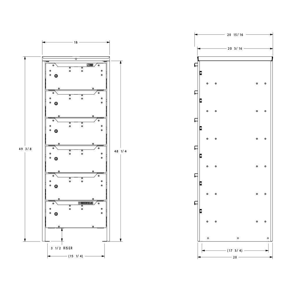 ORO HD Drawer Set | 49.38H x 18W x 21D | 3 1/2 Riser | 6 Drawer | 750-475-010