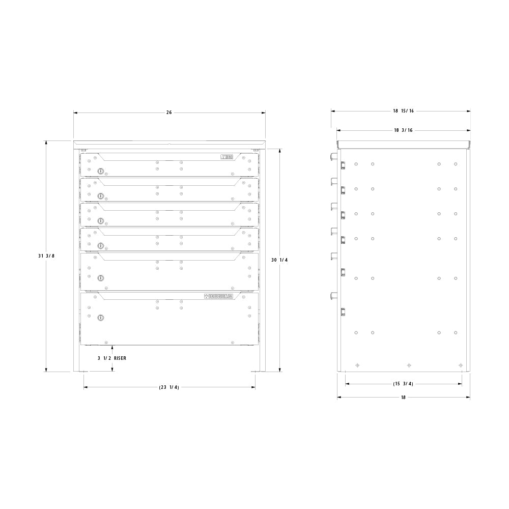 ORO HD Drawer Set | 31.38H x 26W x 19D | 3 1/2 Riser | 6 Drawer | 750-475-011