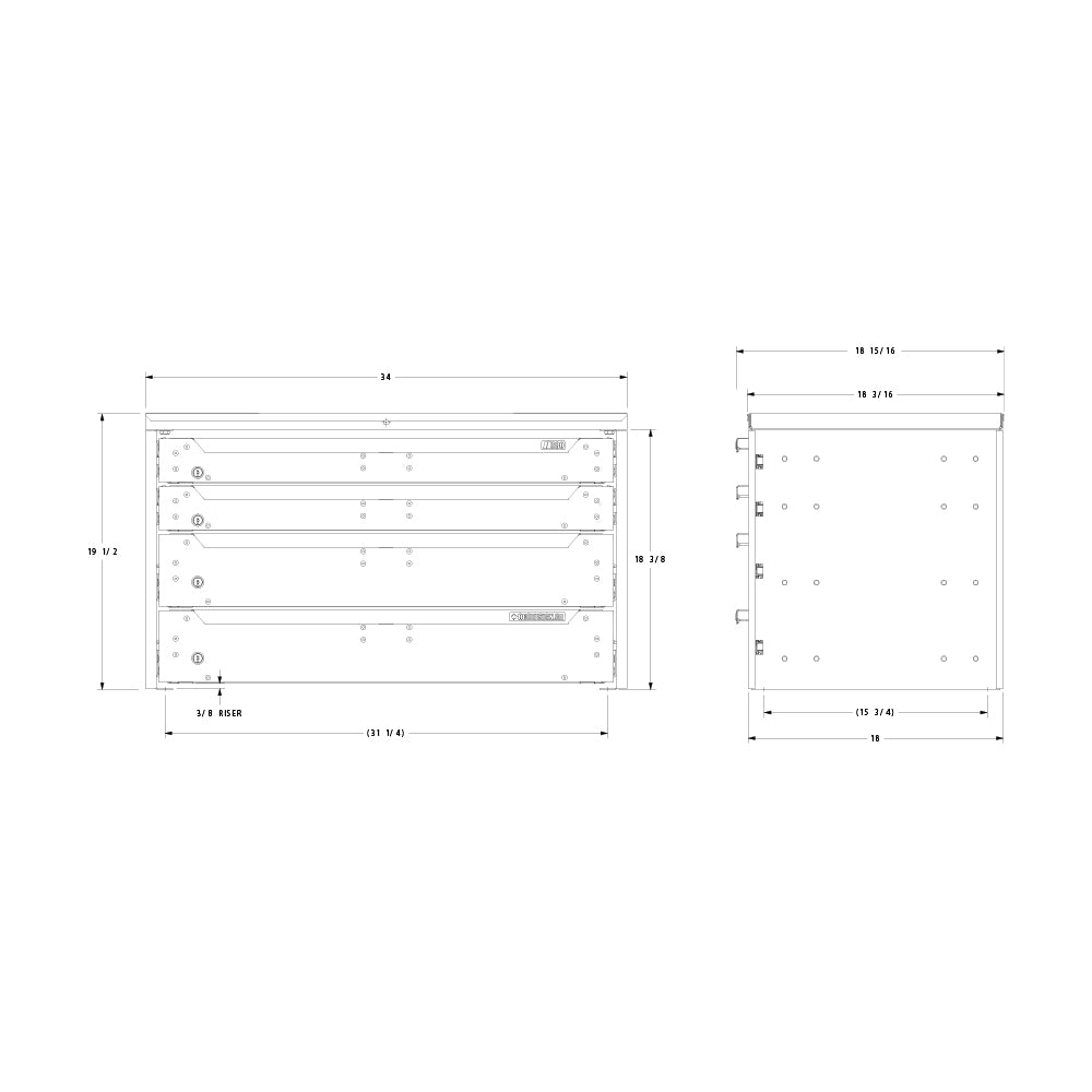 ORO HD Drawer Set | 19.50H x 34W x 19D | NO Riser | 4 Drawer | 750-475-015