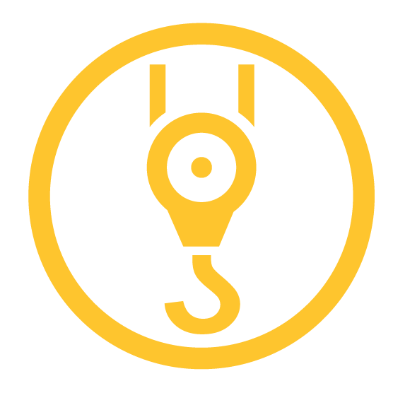 Yellow hook icon inside a yellow circle on a white background